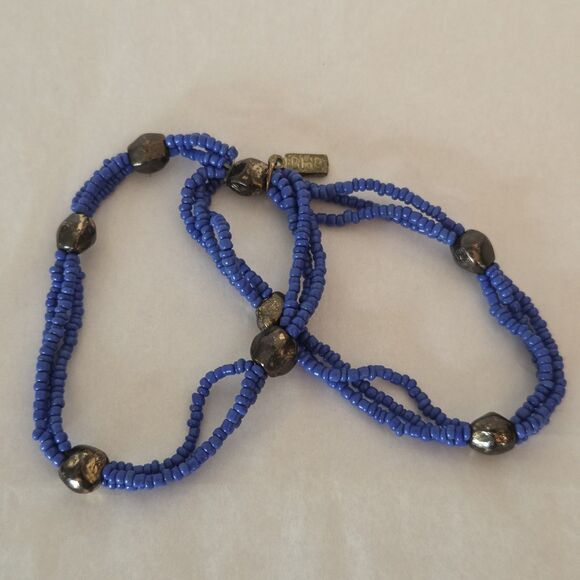 2 Boho Seed Bead Bracelets Cobalt Blue Turquoise Colors - Picture 9 of 11